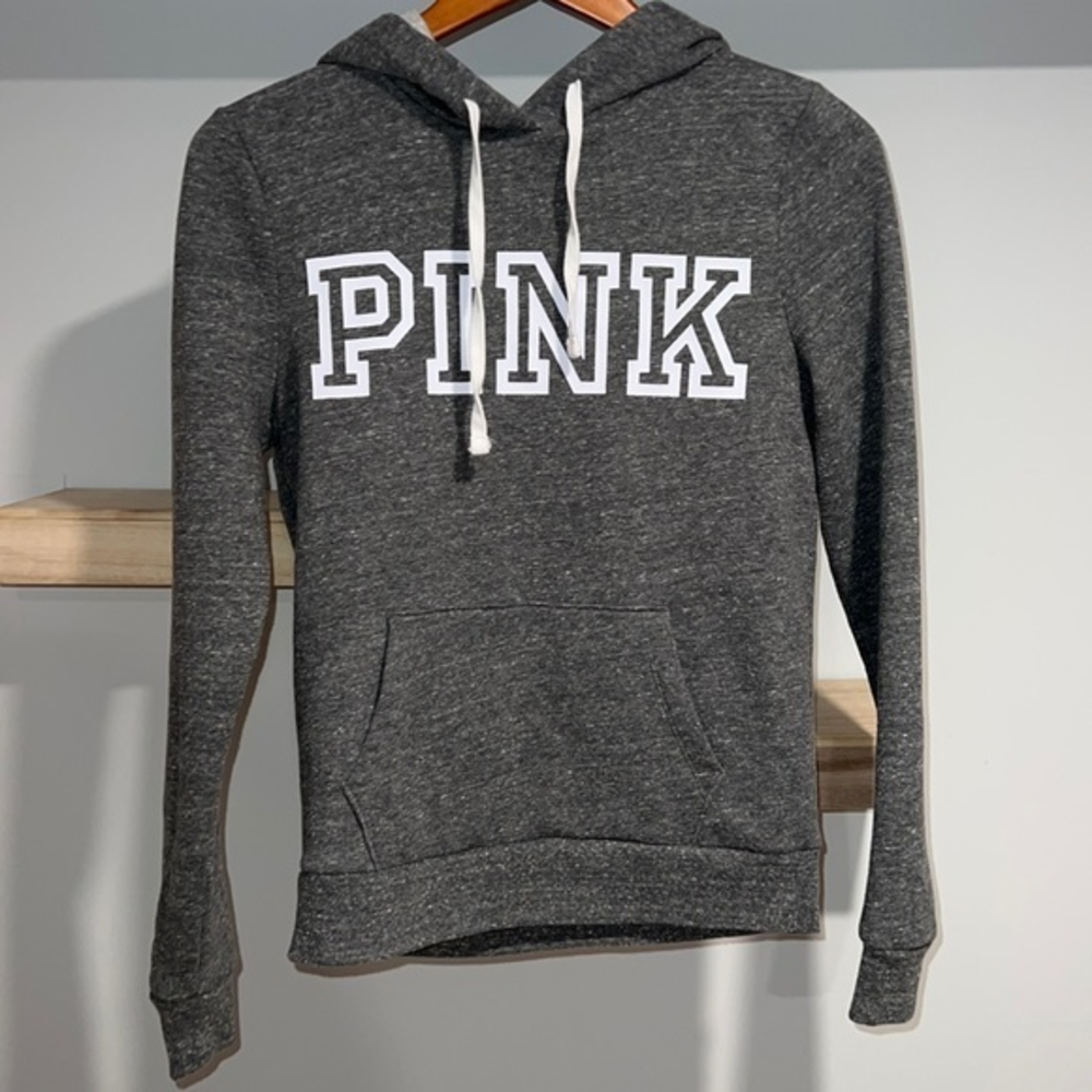 PINK Heathered gray and white hoodie